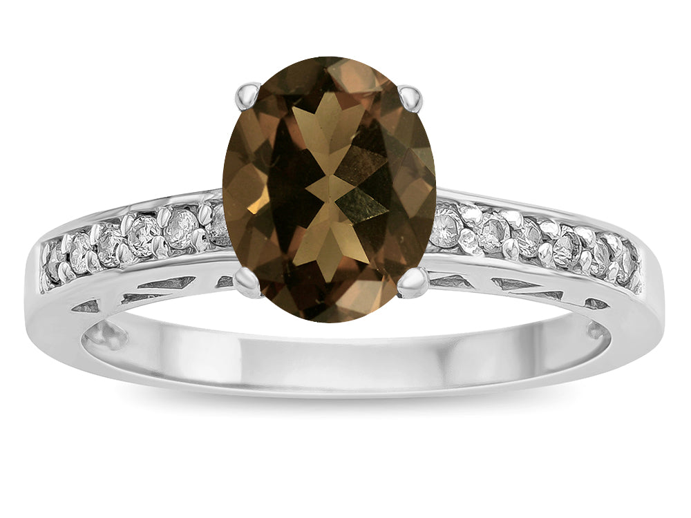 Star K  Oval 8x6 Genuine Smoky Quartz Channel Set Engagement Promise Ring