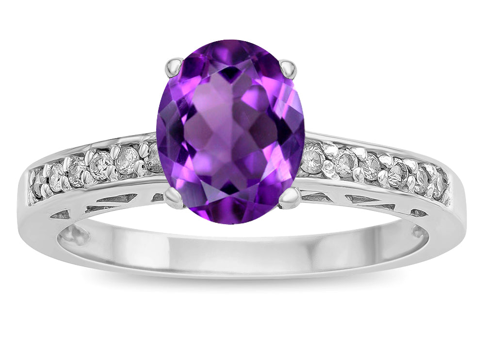 Star K  Oval 8x6 Genuine Amethyst Channel Set Engagement Promise Ring