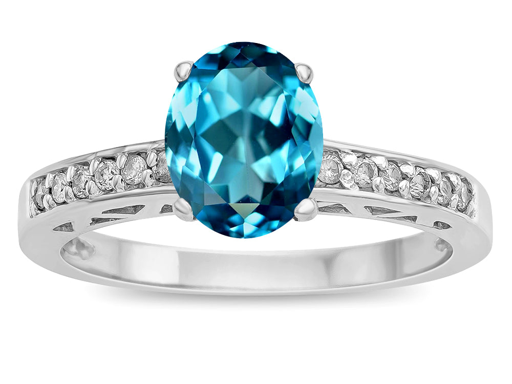 Star K  Oval 8x6 Genuine Blue Topaz Channel Set Engagement Promise Ring