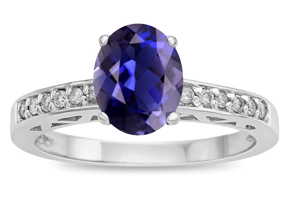 Star K  Oval 8x6 Genuine Iolite Channel Set Engagement Promise Ring
