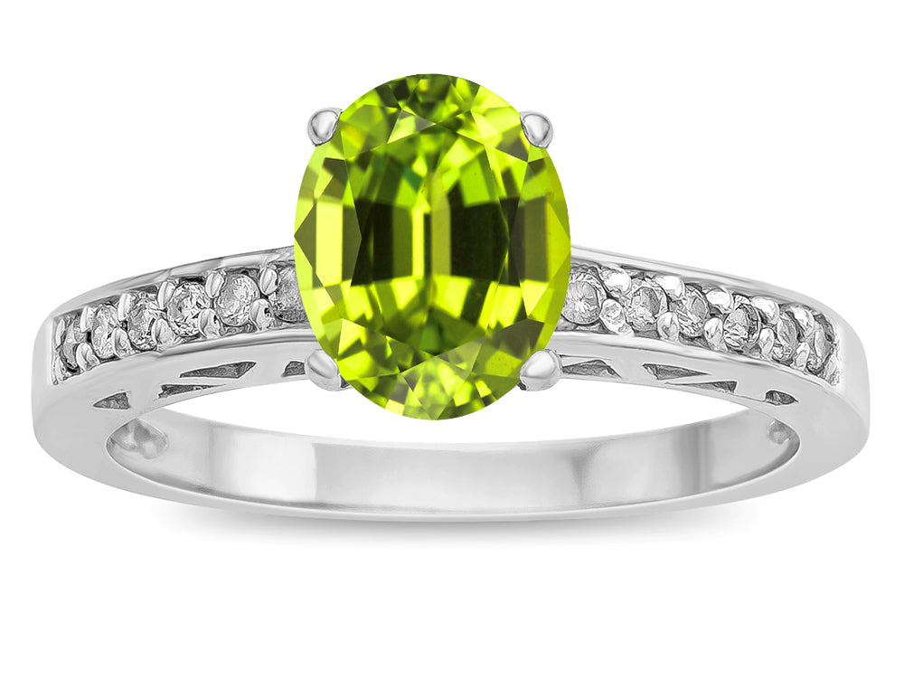 Star K  Oval 8x6 Genuine Peridot Channel Set Engagement Promise Ring