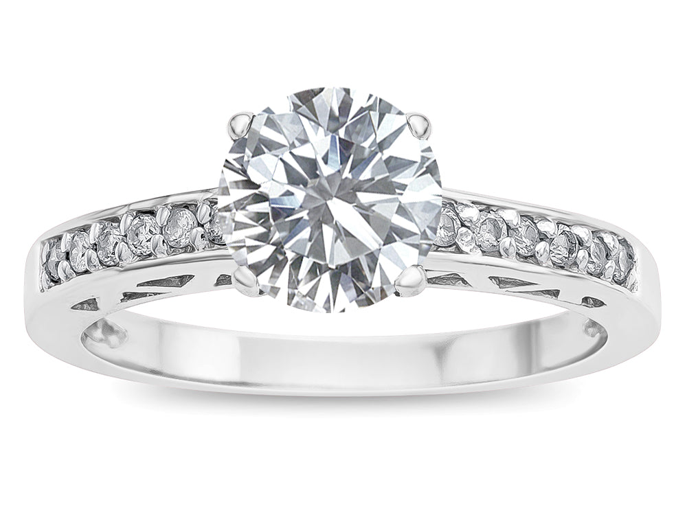 Star K  Round 7mm Genuine White Topaz Channel Set Engagement Promise Ring