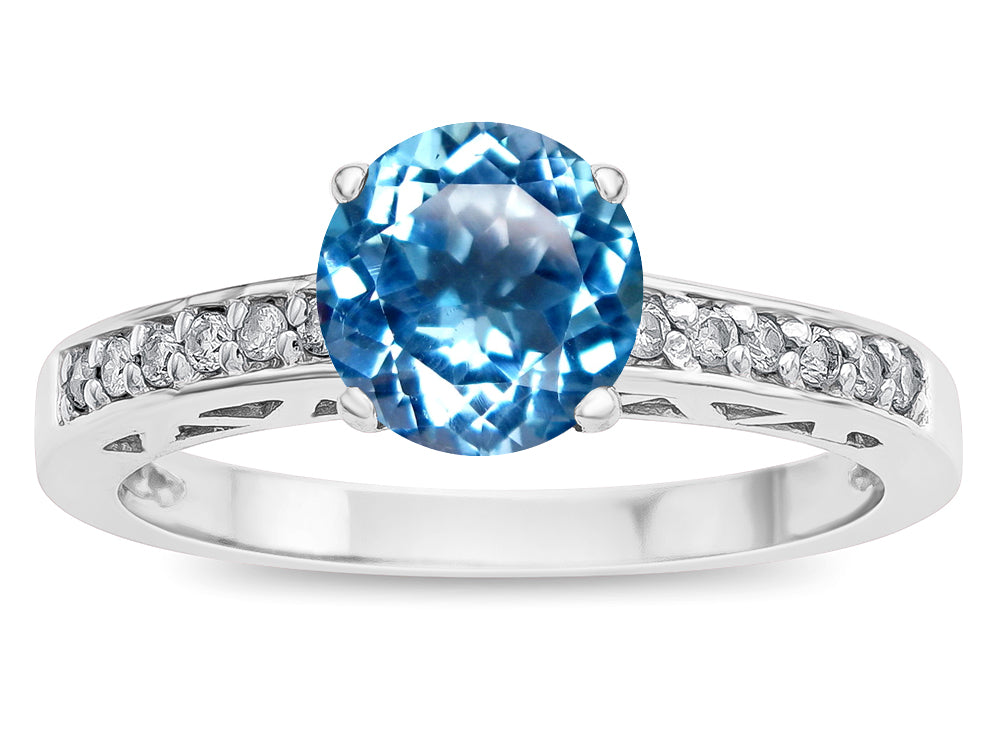Star K  Round 7mm Genuine Blue Topaz Channel Set Engagement Promise Ring
