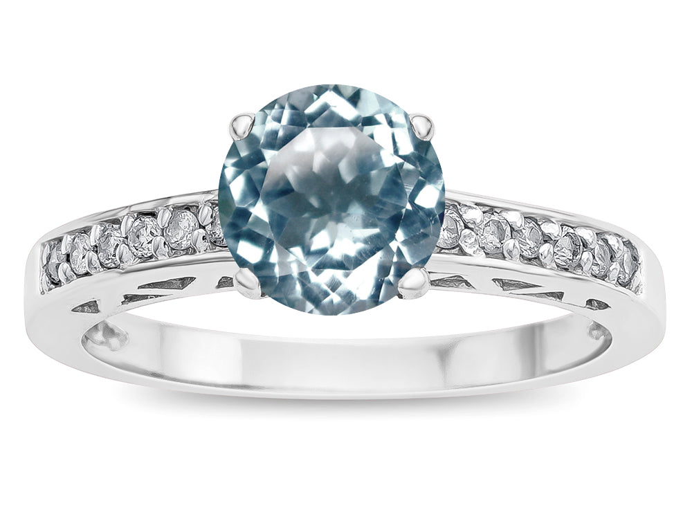 Star K  Round 7mm Genuine Sky Blue Topaz Channel Set Engagement Promise Ring