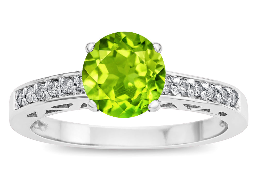 Star K  Round 7mm Genuine Peridot Channel Set Engagement Promise Ring
