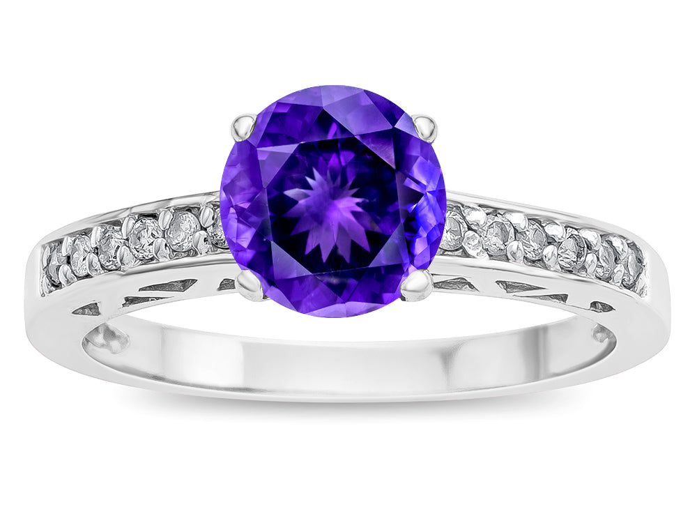 Star K  Round 7mm Genuine Amethyst Channel Set Engagement Promise Ring