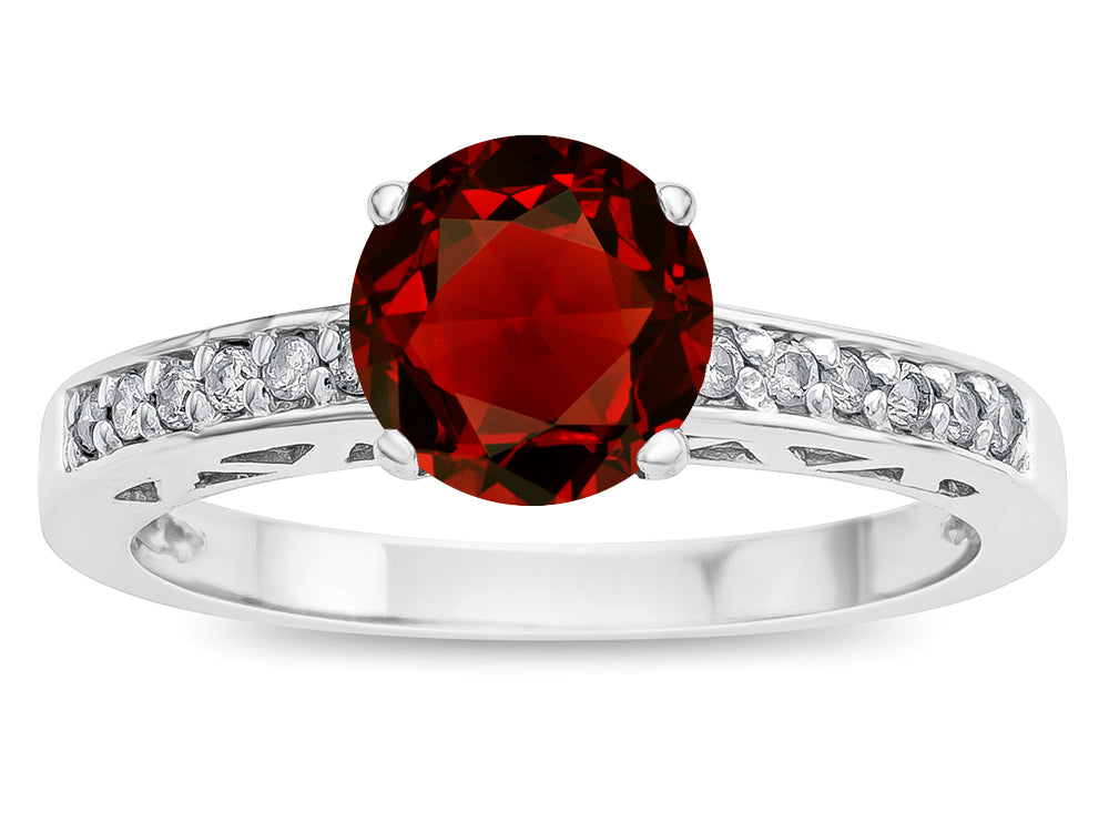 Star K  Round 7mm Genuine Garnet Channel Set Engagement Promise Ring