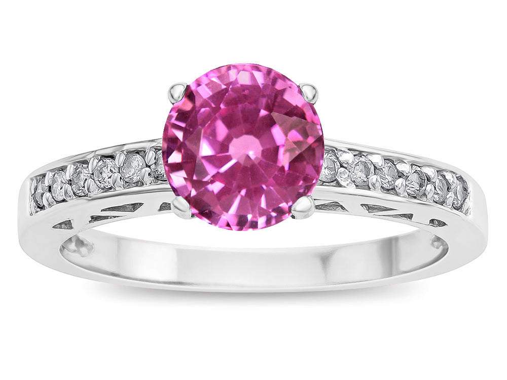Star K  Round 7mm Created Pink Sapphire Channel Set Engagement Promise Ring
