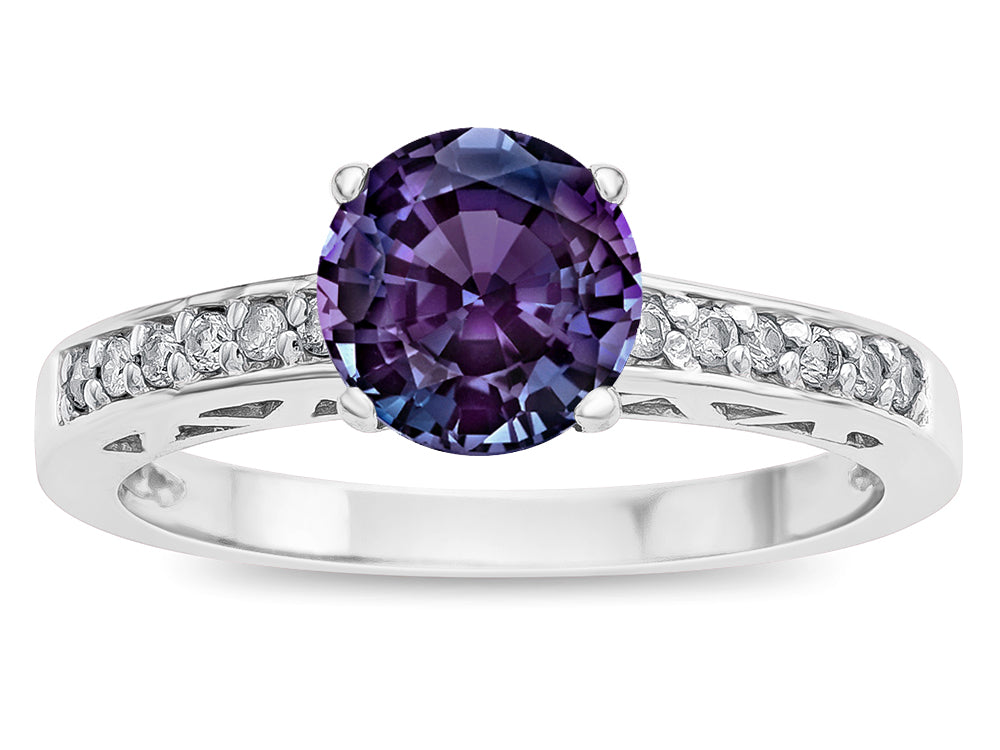 Star K  Round 7mm Simulated Alexandrite Channel Set Engagement Promise Ring