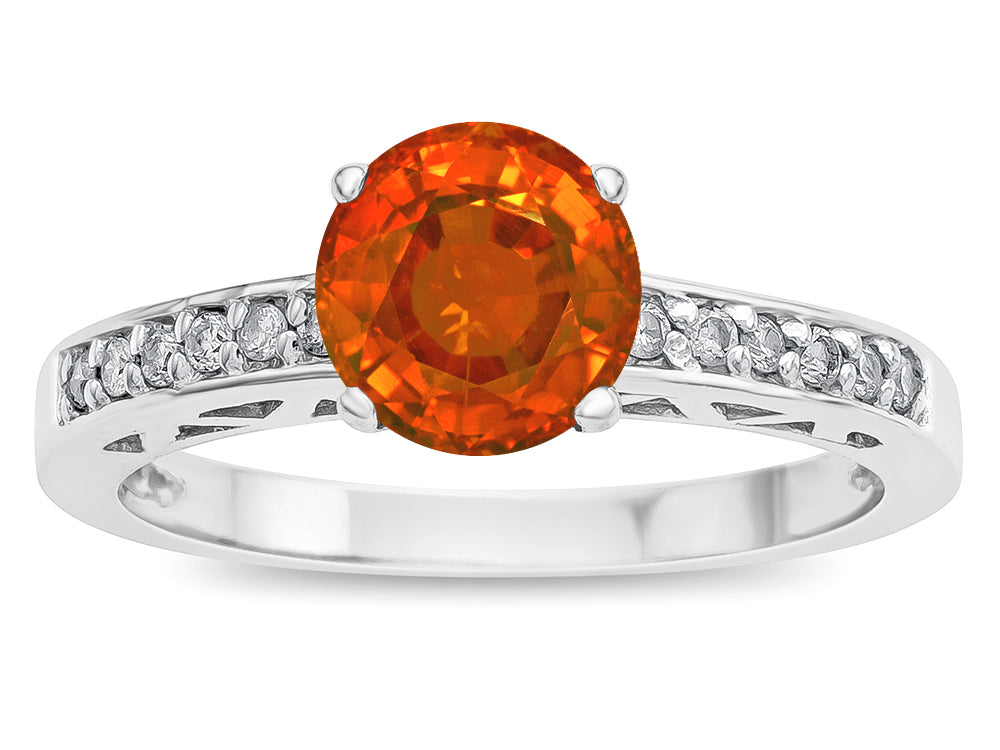 Star K  Round 7mm Simulated Orange Mexican Fire Opal Channel Set Engagement Promise Ring