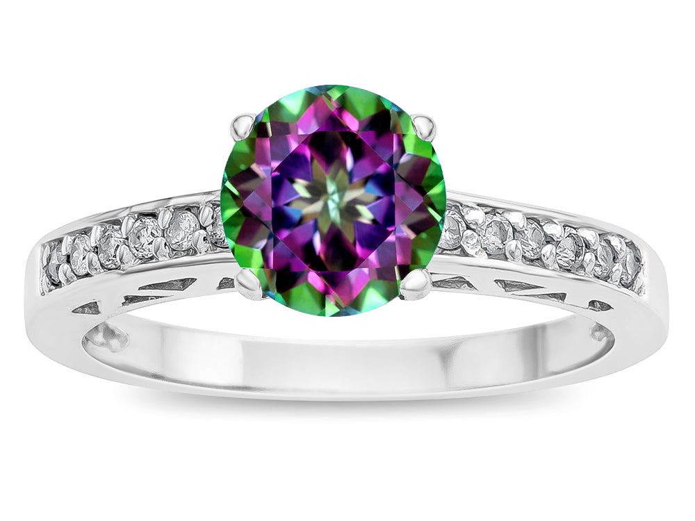 Star K  Round 7mm Rainbow Mystic Topaz Channel Set Engagement Promise Ring