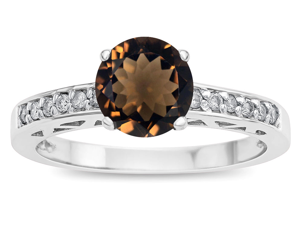 Star K  Round 7mm Genuine Smoky Quartz Channel Set Engagement Promise Ring