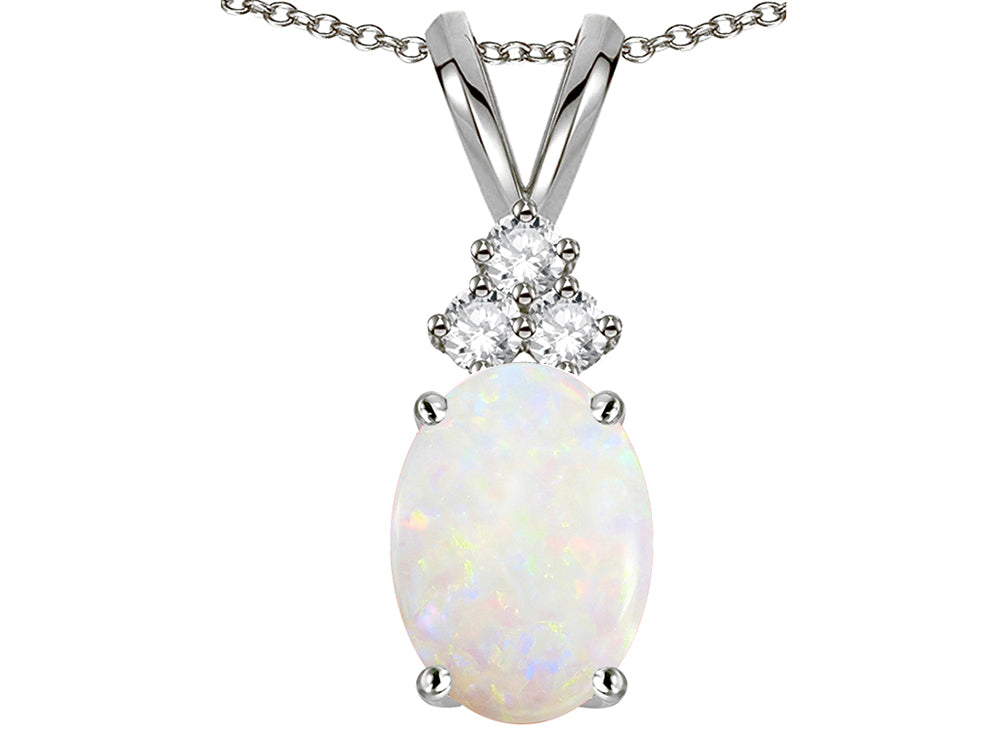 Star K Oval 8x6mm Genuine Opal Rabbit Ear Pendant Necklace