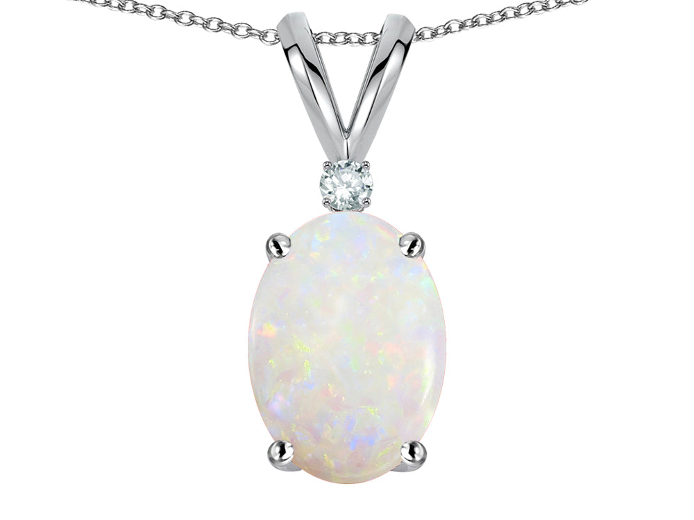 Star K Oval 8x6mm Genuine Opal Rabbit Ear Pendant Necklace
