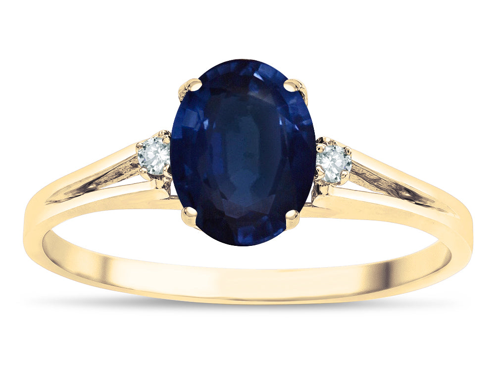 Star K  Oval 8x6 Genuine Sapphire Split Shank Three Stone Engagement Promise Ring