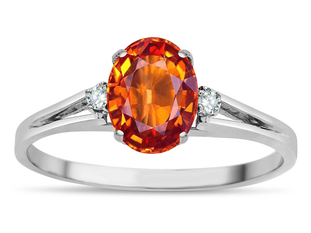 Star K  Oval 8x6 Simulated Orange Mexican Fire Opal Split Shank Three Stone Engagement Promise Ring