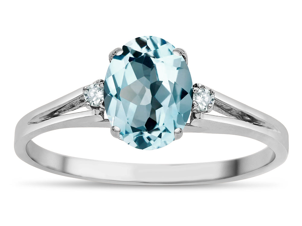 Star K  Oval 8x6 Genuine Sky Blue Topaz Split Shank Three Stone Engagement Promise Ring