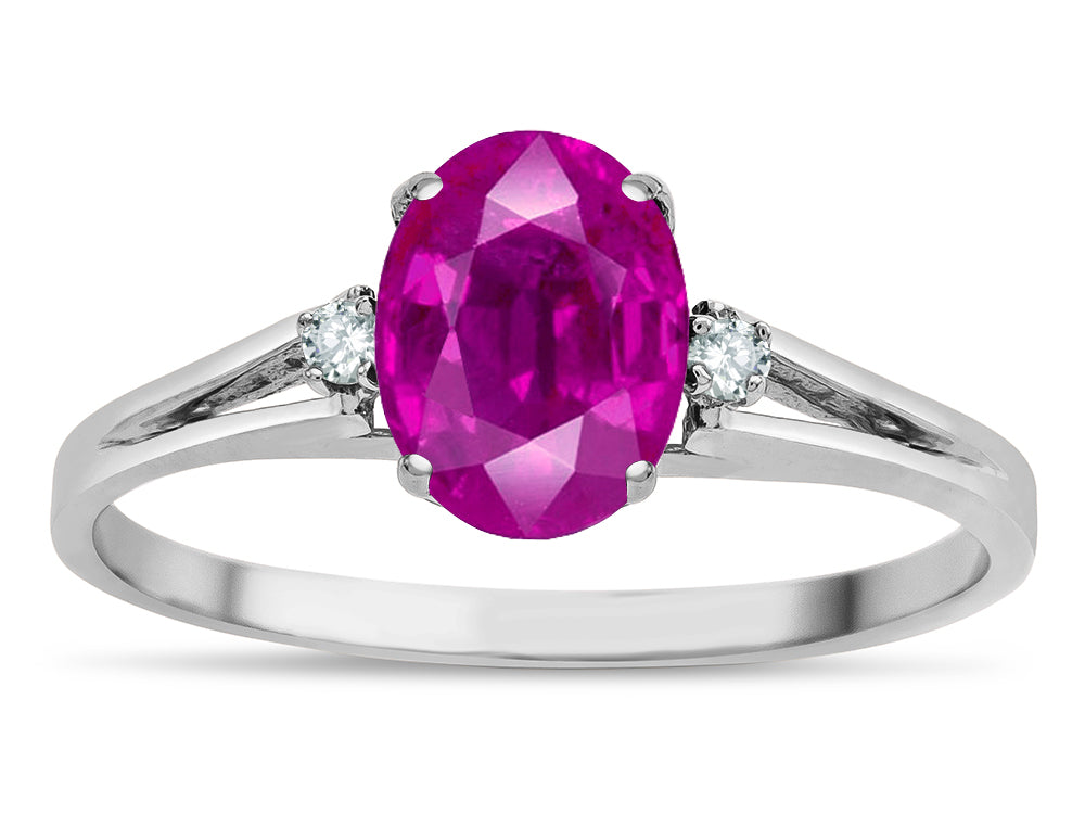 Star K  Oval 8x6 Simulated Pink Tourmaline Split Shank Three Stone Engagement Promise Ring