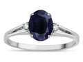 Star K  Oval 8x6 Genuine Black Sapphire Split Shank Three Stone Engagement Promise Ring