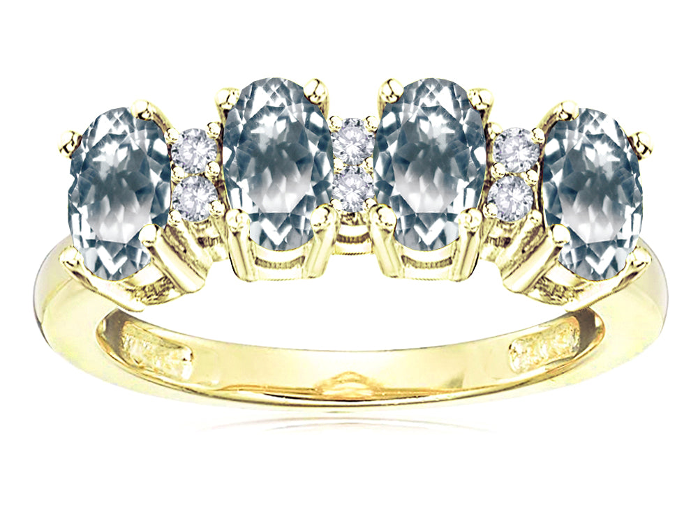 Star K Oval 5x3 Genuine Aquamarine 4 Four Stone Band Ring