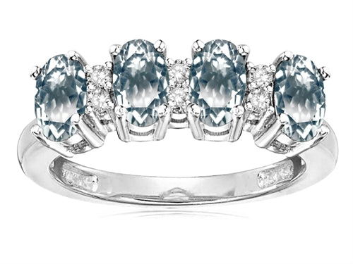 Star K Oval 5x3 Genuine Aquamarine 4 Four Stone Band Ring
