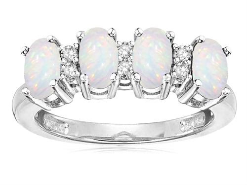 Star K Oval 5x3 Genuine Opal 4 Four Stone Band Ring