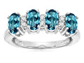 Star K Oval 5x3 Genuine Blue Topaz 4 Four Stone Band Ring