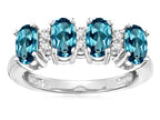 Star K Oval 5x3 Genuine Blue Topaz 4 Four Stone Band Ring