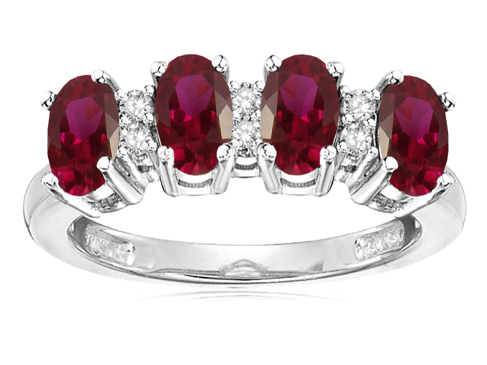 Star K Oval 5x3 Created Ruby 4 Four Stone Band Ring