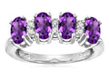 Star K Oval 5x3 Genuine Amethyst 4 Four Stone Band Ring