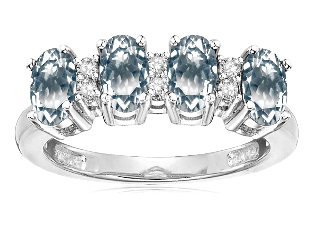 Star K Oval 5x3 Genuine Aquamarine 4 Four Stone Band Ring
