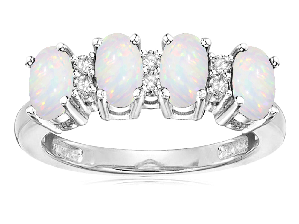 Star K Oval 5x3 Genuine Opal 4 Four Stone Band Ring