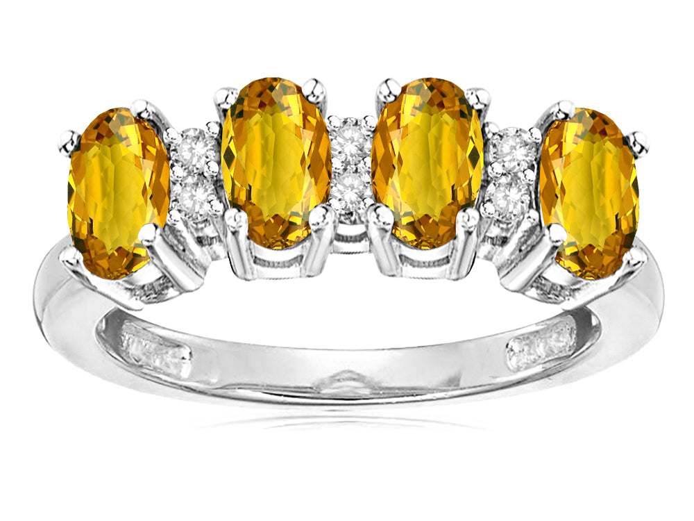 Star K Oval 5x3 Genuine Citrine 4 Four Stone Band Ring