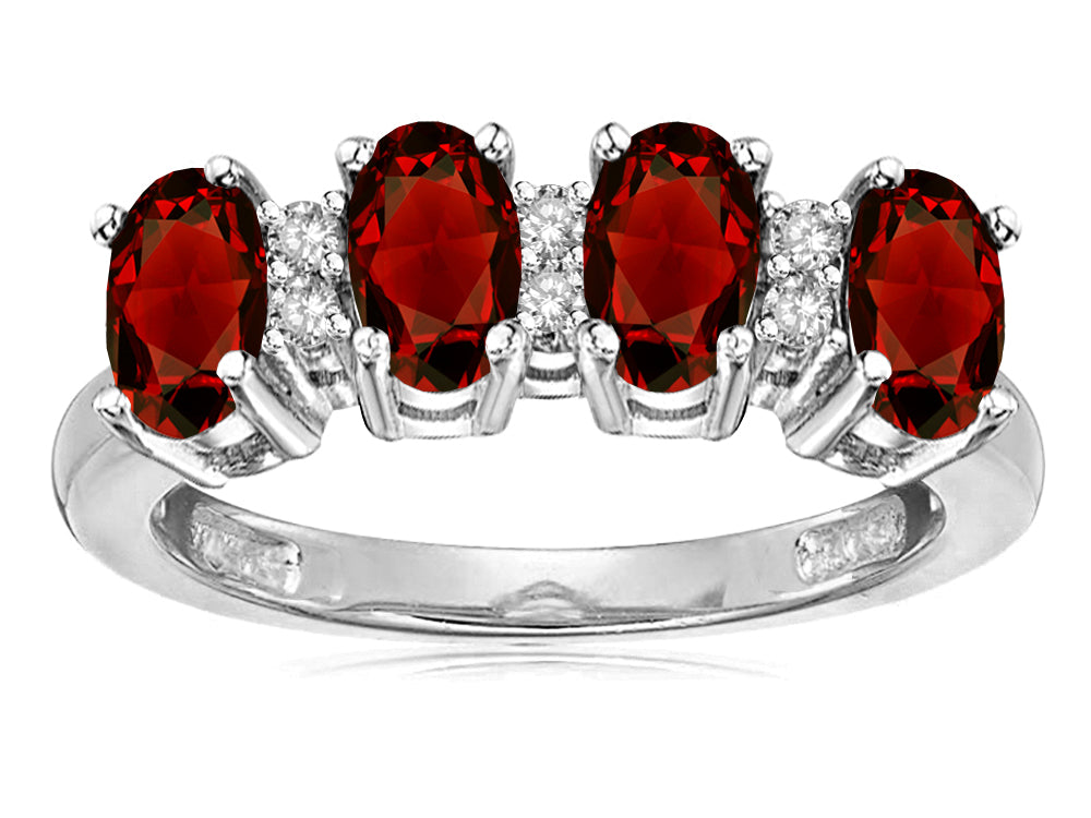 Star K Oval 5x3 Genuine Garnet 4 Four Stone Band Ring