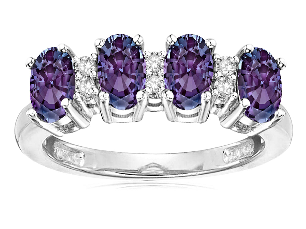 Star K Oval 5x3 Simulated Alexandrite 4 Four Stone Band Ring
