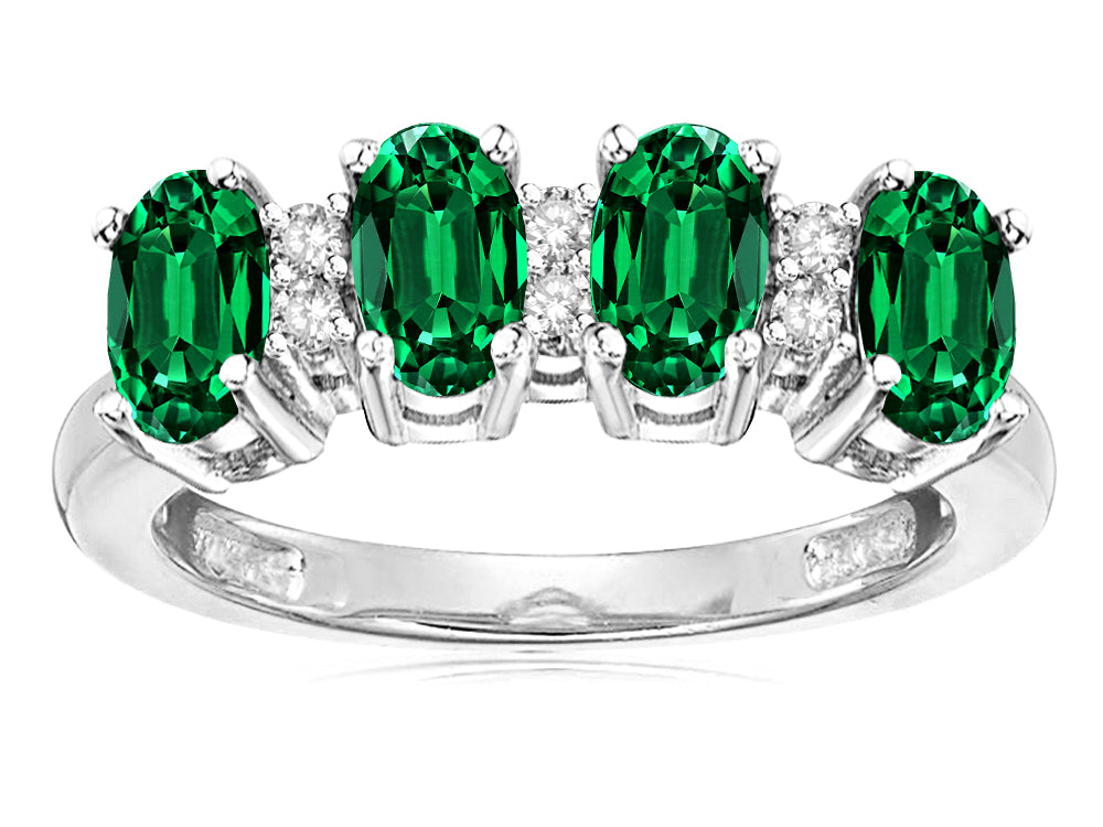 Star K Oval 5x3 Simulated Emerald 4 Four Stone Band Ring