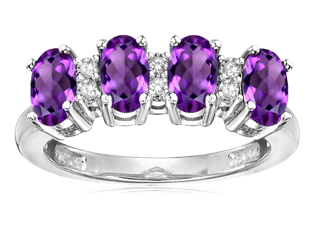 Star K Genuine Amethyst Oval 5x3 4 Four Stone Band Ring