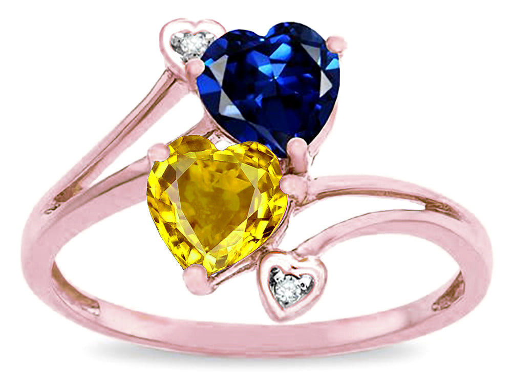 Star K  Custom Personalized 2 Two Stone Double 6mm Heart Mothers Engagement Promise Birthstone Ring