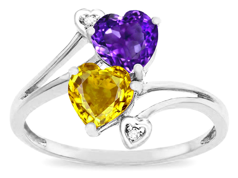 Star K  Custom Personalized 2 Two Stone Double 6mm Heart Mothers Engagement Promise Birthstone Ring