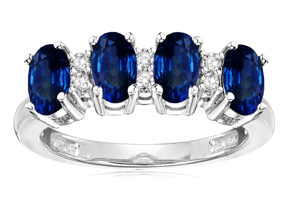 Star K Created Sapphire Oval 5x3 4 Four Stone Band Ring