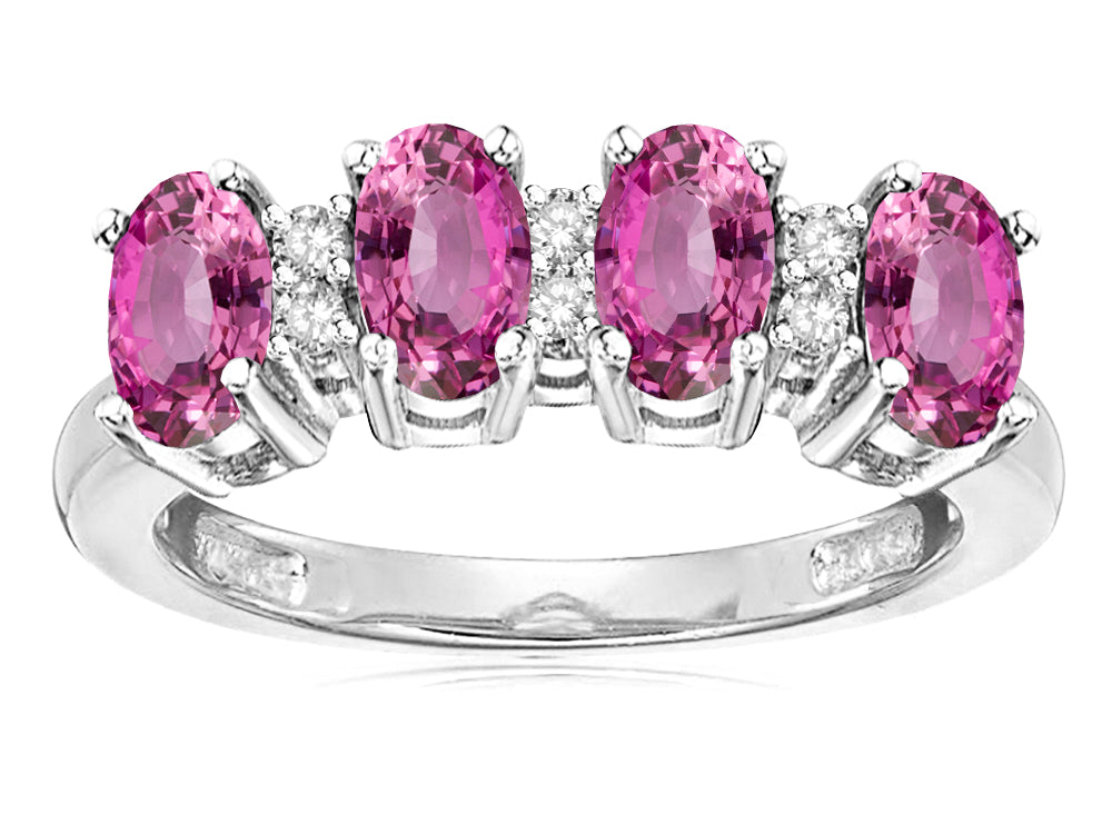 Star K Created Pink Sapphire Oval 5x3 4 Four Stone Band Ring