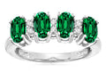 Star K Simulated Emerald Oval 5x3 4 Four Stone Band Ring