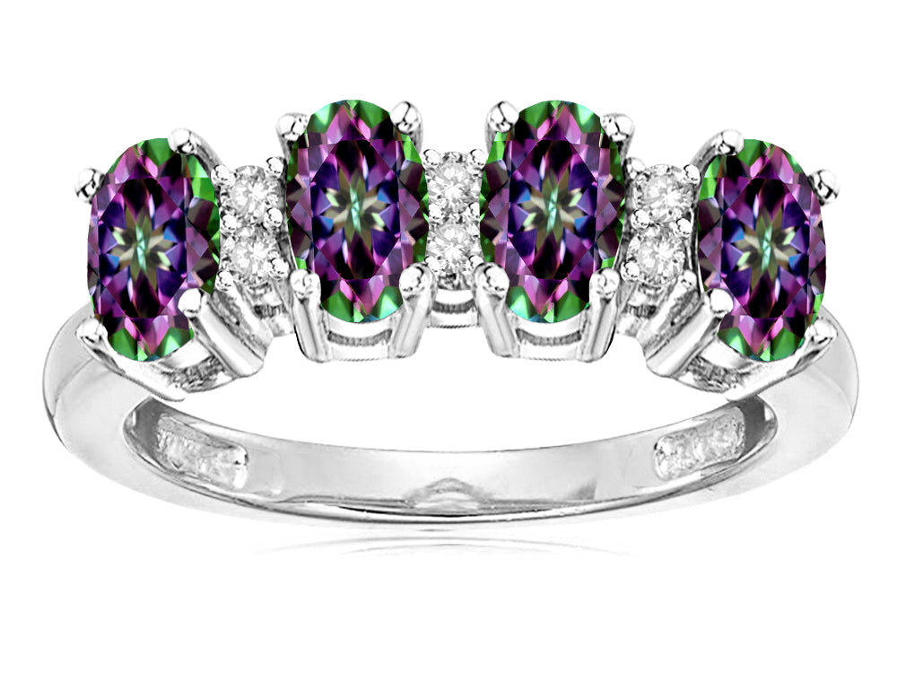 Star K Rainbow Mystic Topaz Oval 5x3 4 Four Stone Band Ring