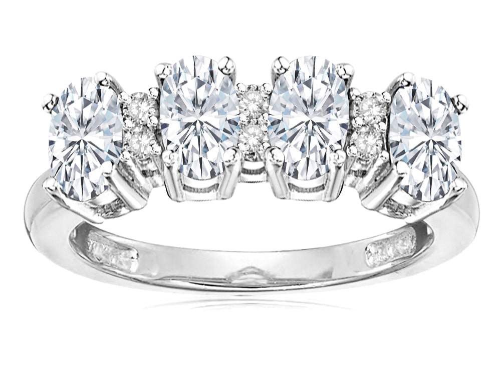 Star K Genuine White Topaz Oval 5x3 4 Four Stone Band Ring