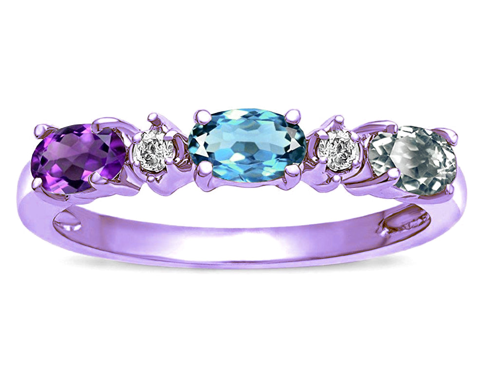 Star K  Custom Personalized  Three 5x3mm Oval Birthstones Band Mothers Wedding Promise Ring