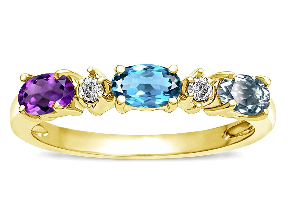 Star K  Custom Personalized  Three 5x3mm Oval Birthstones Band Mothers Wedding Promise Ring