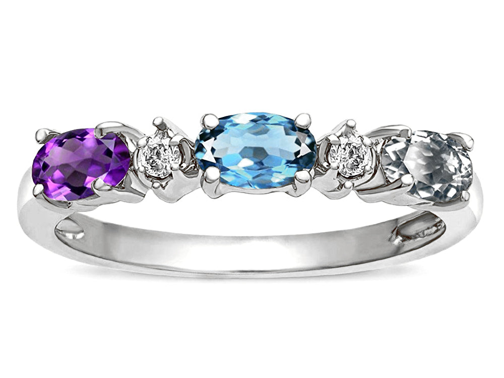 Star K  Custom Personalized 3 Three Oval Birthstones 5x3mm Band Mothers Wedding Promise Ring
