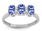 Star K Genuine Tanzanite 3 Three Oval Stones Promise Ring Wedding Band
