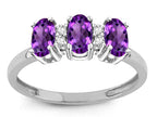 Star K Genuine Amethyst 3 Three Oval Stones Promise Ring Wedding Band