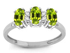 Star K Genuine Peridot 3 Three Oval Stones Promise Ring Wedding Band
